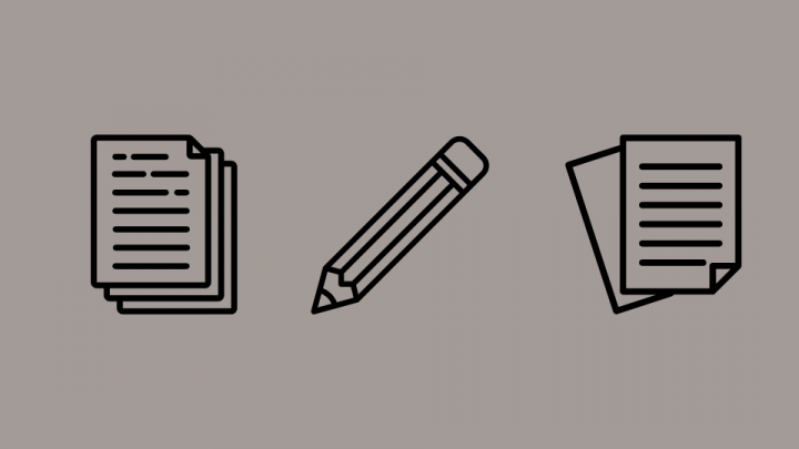 Illustration von Papierdokumenten und Stift in braun